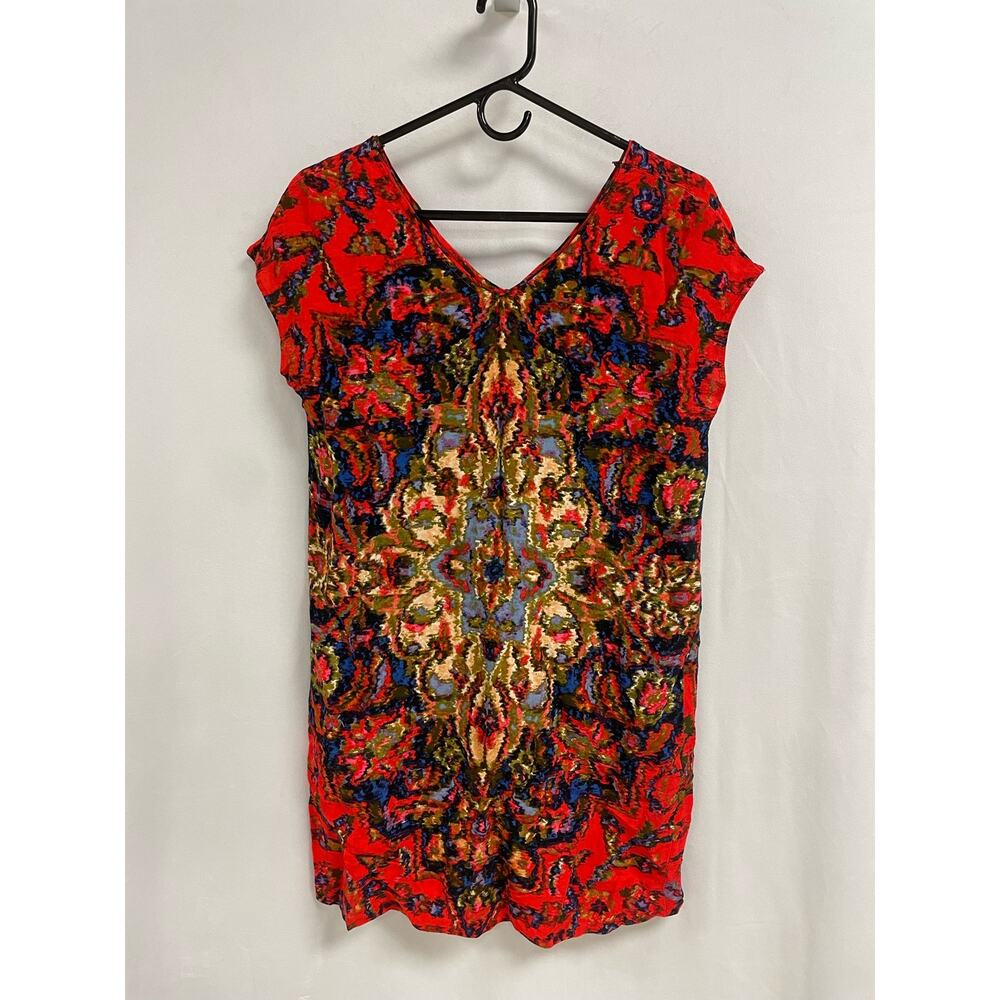 MAEVE ANTHROPOLOGIE Prins Tunic Dress Red Watercolor Medallion Women's M